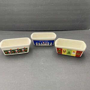 Christmas Loaf Pans Mini Ceramic‎ Snowman Santa Trees lot of 3 VTG 6x3.5x2.5